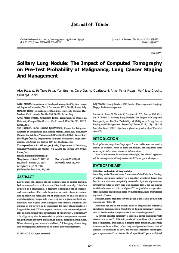 (PDF) Solitary Lung Nodule: The Impact of Computed Tomography on Pre ...