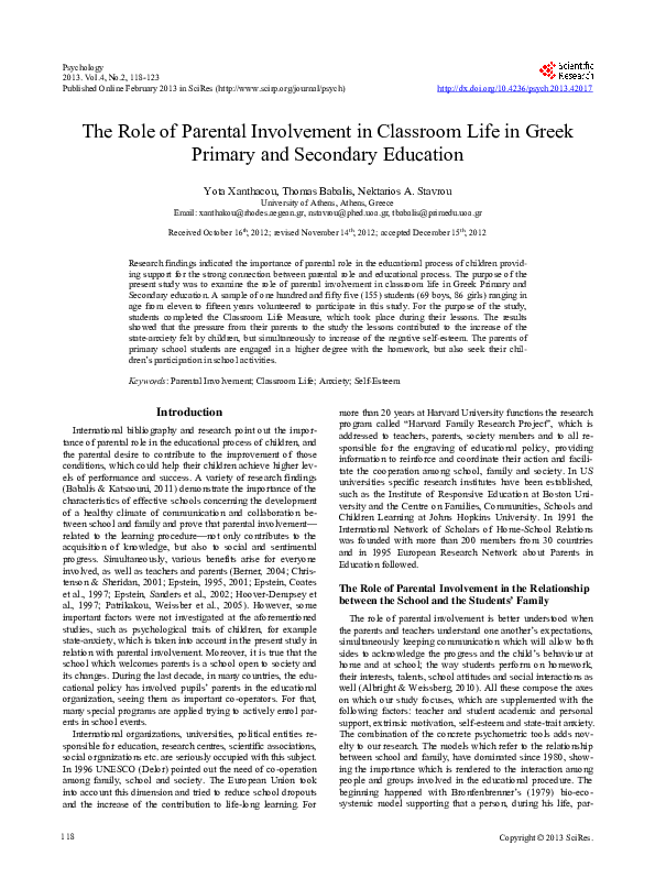 (PDF) The Role of Parental Involvement in Classroom Life in Greek ...