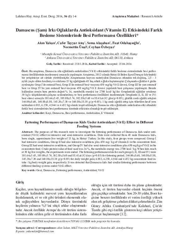 (PDF) Fattening performance of Damascus kids under antioxidant (Vit E