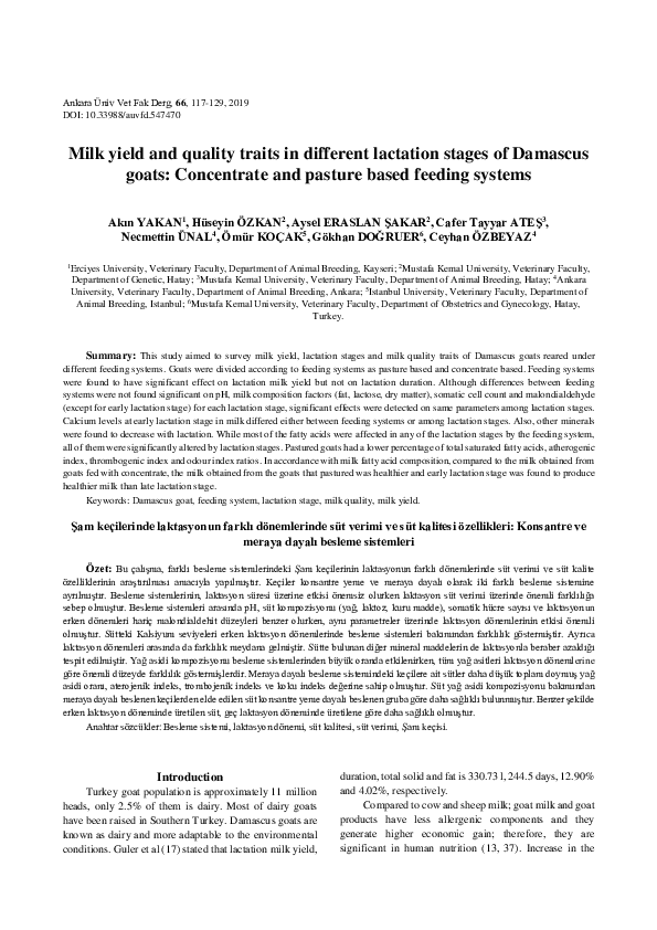 (PDF) Milk yield and quality traits in different lactation stages of ...