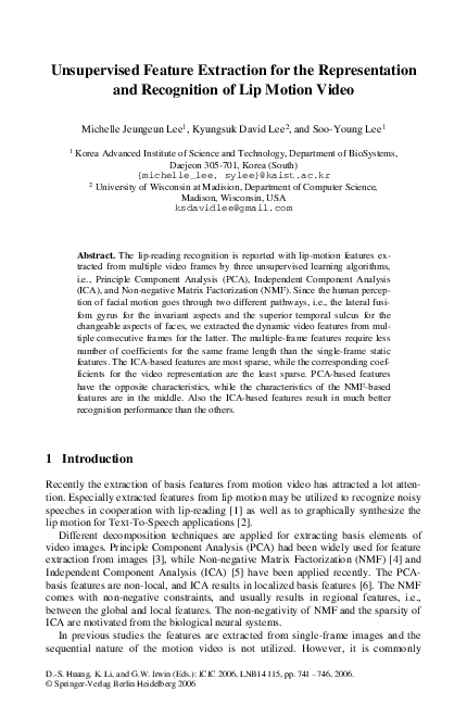 (PDF) Unsupervised Feature Extraction for the Representation and ...
