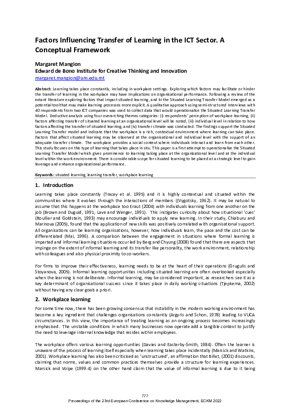 (PDF) Factors influencing transfer of Learning in the ICT sector. A ...