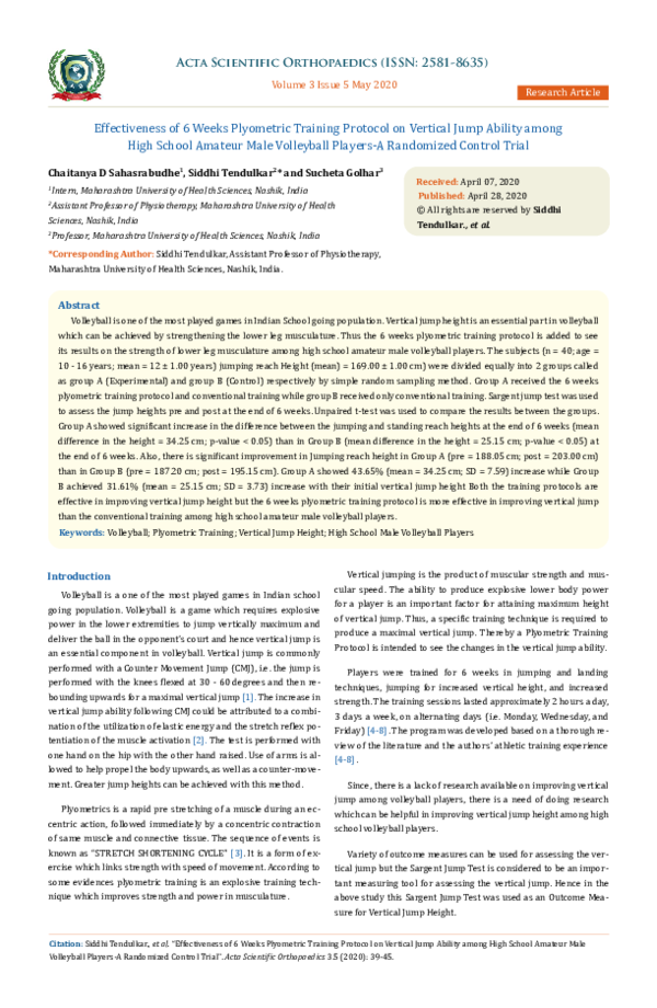 (PDF) Effectiveness of 6 Weeks Plyometric Training Protocol on Vertical ...
