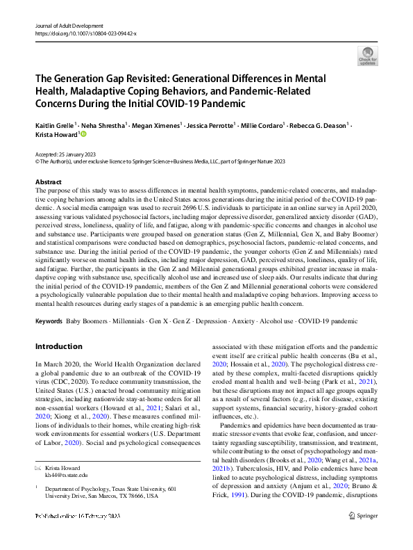 (PDF) The Generation Gap Revisited: Generational Differences in Mental ...