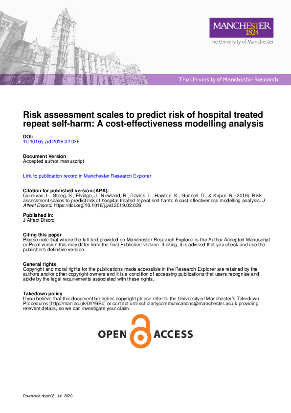 (PDF) Risk assessment scales to predict risk of hospital treated repeat ...