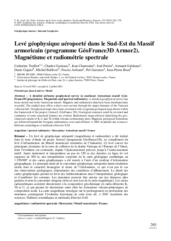 (PDF) Levé géophysique aéroporté dans le Sud-Est du Massif armoricain ...