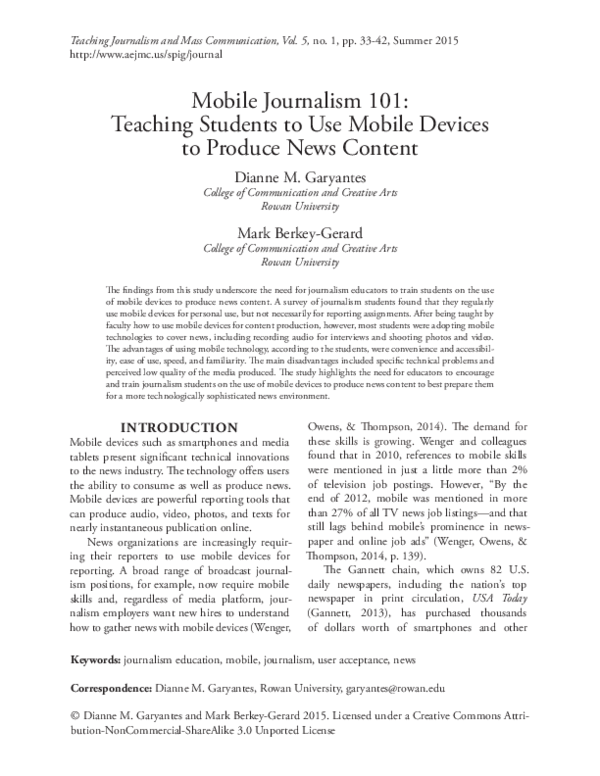 (PDF) Mobile Journalism 101: Teaching Students to Use Mobile Devices to ...