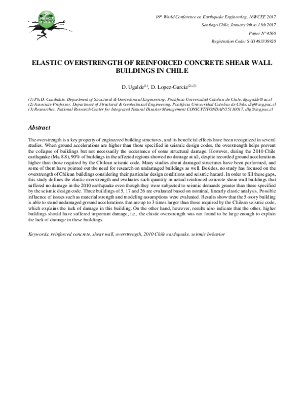(PDF) Elastic overstrength of reinforced concrete shear wall buildings ...