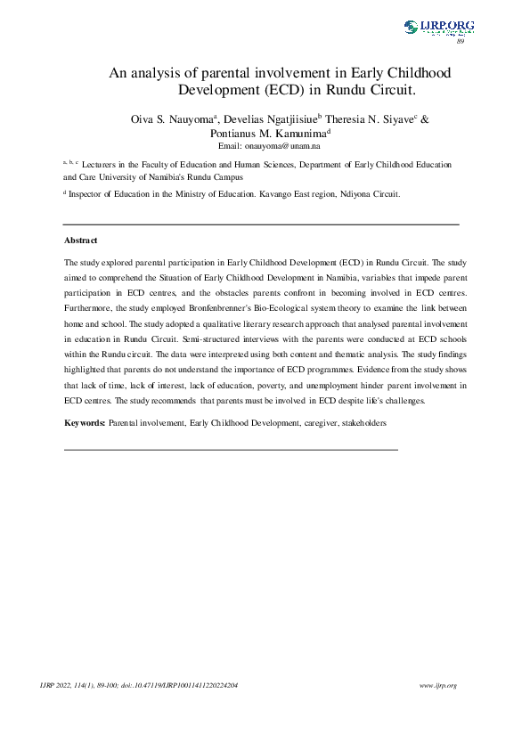 (PDF) An analysis of parental involvement in Early Childhood ...