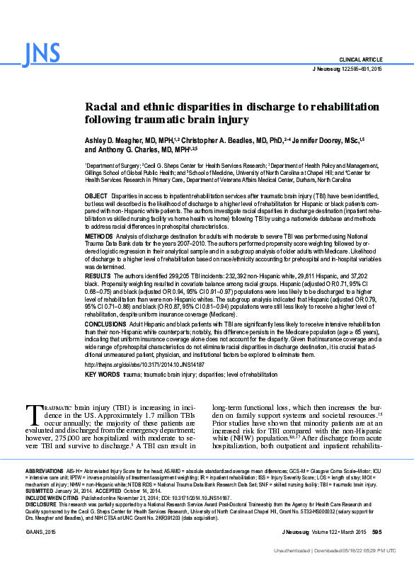 (PDF) Racial and ethnic disparities in discharge to rehabilitation ...