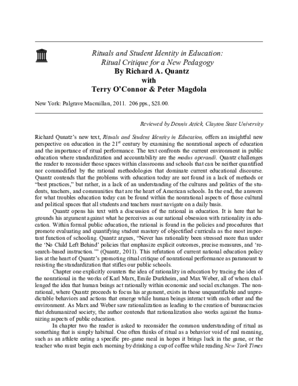 (PDF) Rituals and Student Identity in Education: Ritual Critique for a ...
