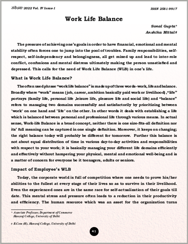 (PDF) Work Life Balance