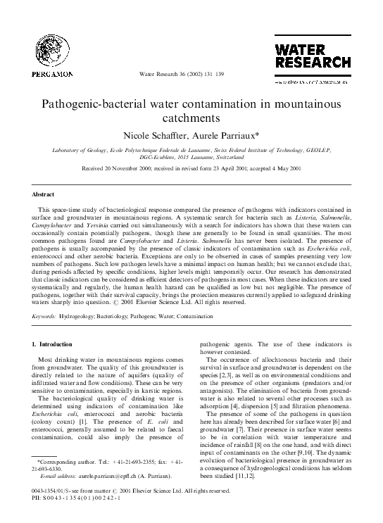 (PDF) Pathogenic-bacterial water contamination in mountainous catchments