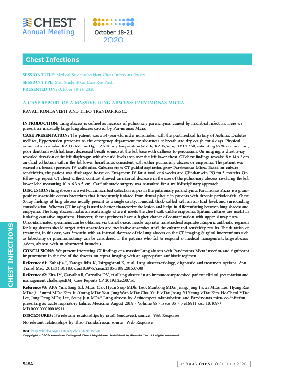 (PDF) A Case Report of a Massive Lung Abscess: Parvimonas Micra