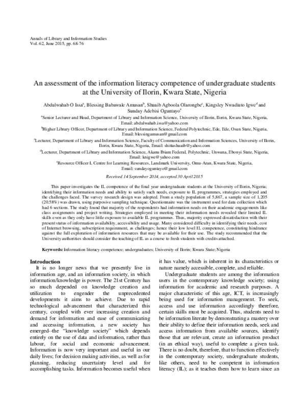 (PDF) An assessment of the information literacy competence of ...
