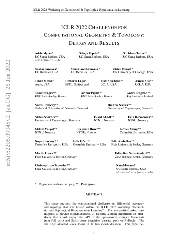 (PDF) ICLR 2022 Challenge for Computational Geometry and Topology ...