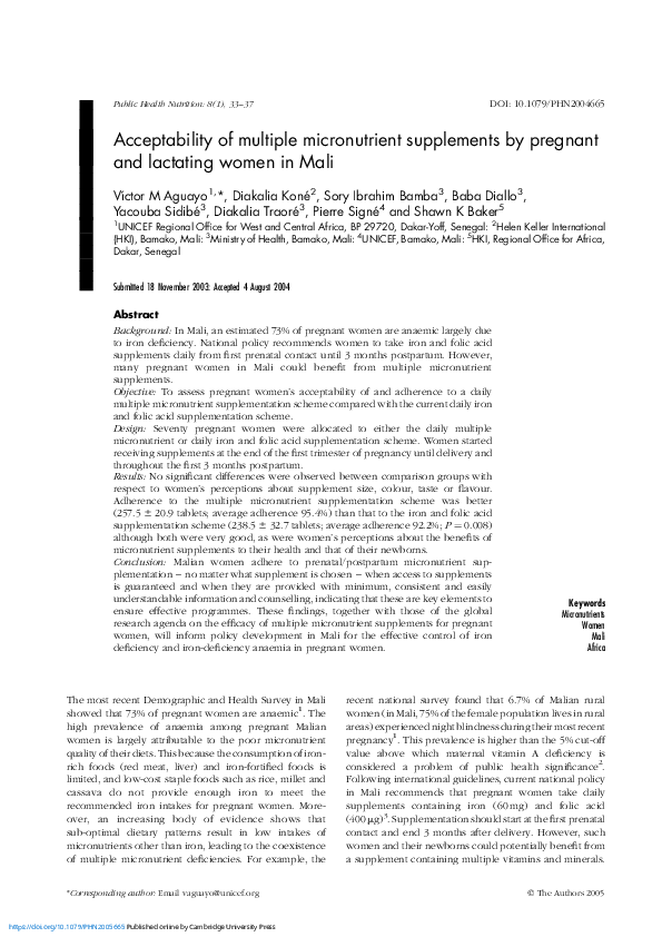 (PDF) Acceptability of multiple micronutrient supplements by pregnant ...