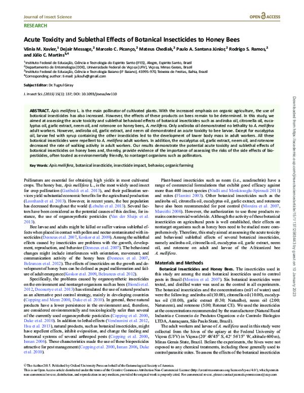 (PDF) Acute Toxicity and Sublethal Effects of Botanical Insecticides to ...