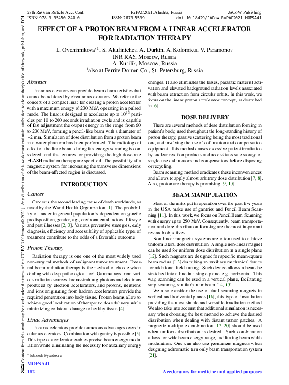 (PDF) Effect of a Proton Beam from a Linear Accelerator for Radiation ...