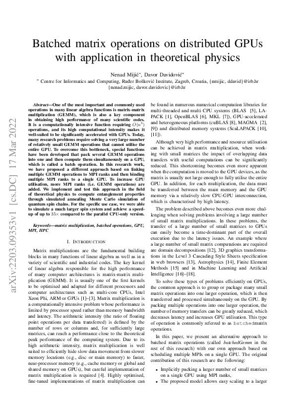(PDF) Batched matrix operations on distributed GPUs with application in ...