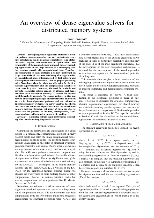 (PDF) An overview of dense eigenvalue solvers for distributed memory ...