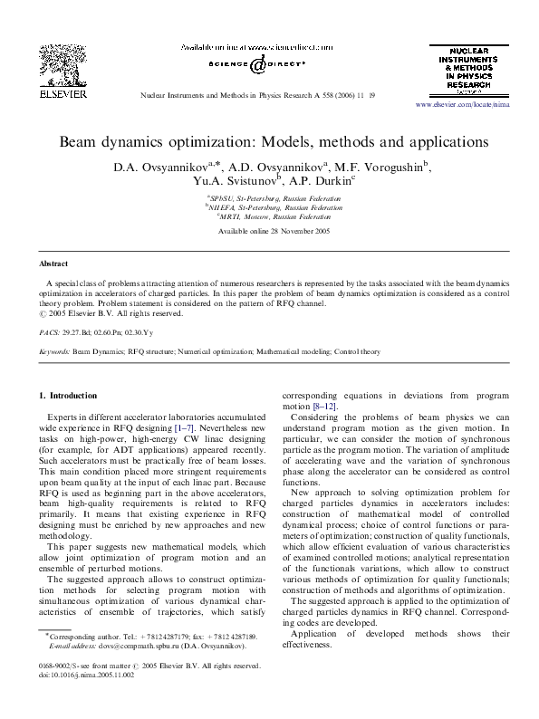 (PDF) Beam dynamics optimization: Models, methods and applications