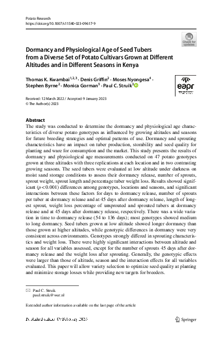(PDF) Dormancy and Physiological Age of Seed Tubers from a Diverse Set ...