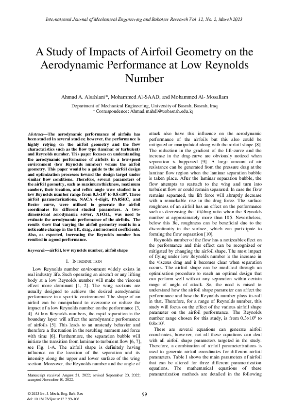 (PDF) A Study of Impacts of Airfoil Geometry on the Aerodynamic ...