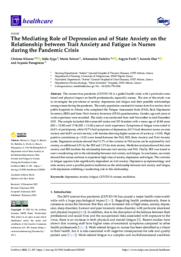 (PDF) The Mediating Role of Depression and of State Anxiety οn the ...