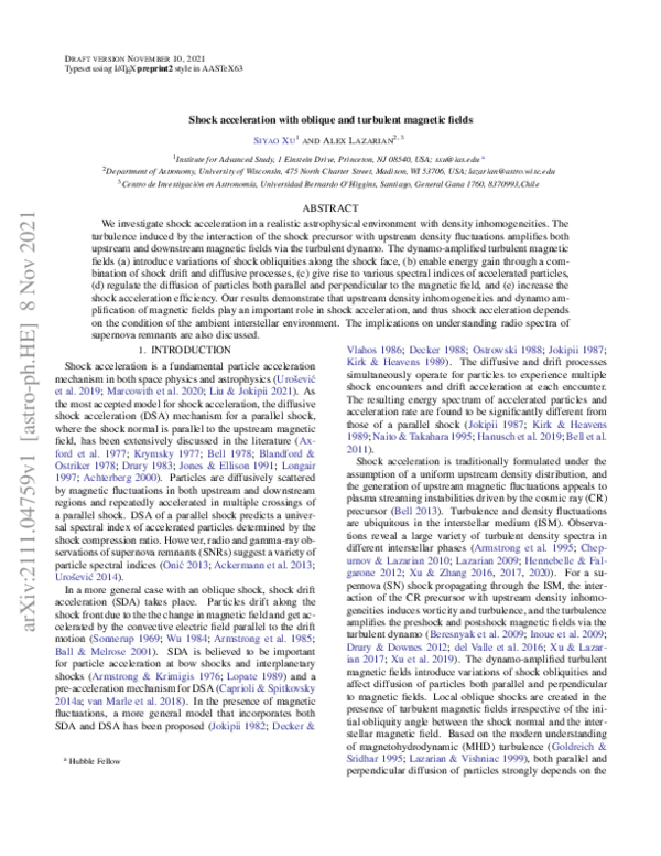 (PDF) Shock Acceleration with Oblique and Turbulent Magnetic Fields