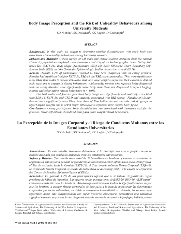 (PDF) Body image perception and the risk of unhealthy behaviours among ...