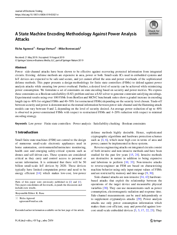 (PDF) A State Machine Encoding Methodology Against Power Analysis Attacks