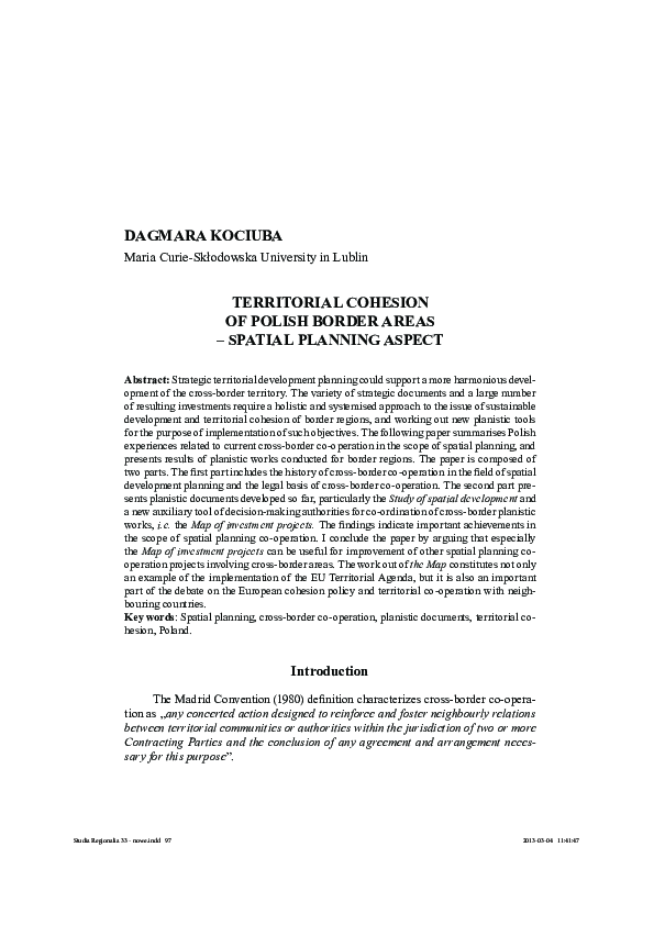 (PDF) Territorial Cohesio n of Polish Border Areas – Spatial Planning ...