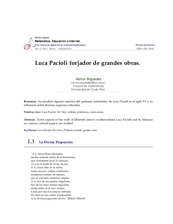 (PDF) Luca Pacioli forjador de grandes obras