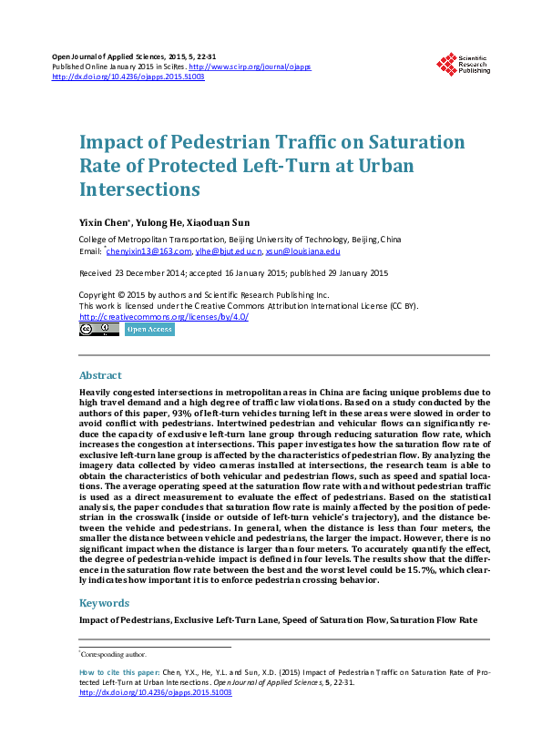 (PDF) Impact of Pedestrian Traffic on Saturation Rate of Protected Left ...