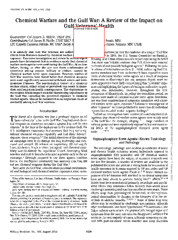 (PDF) Chemical Warfare and the Gulf War: A Review of the Impact on Gulf ...