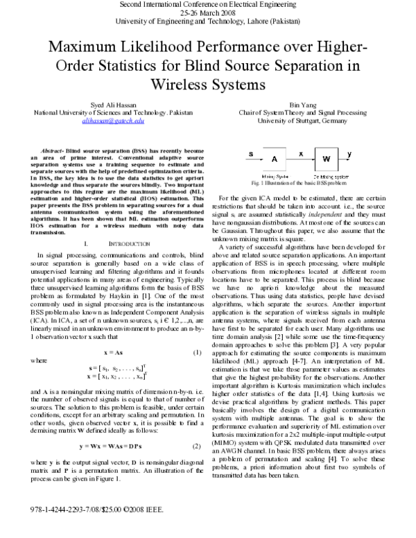 (PDF) Maximum likelihood performance over higher-order statistics for ...
