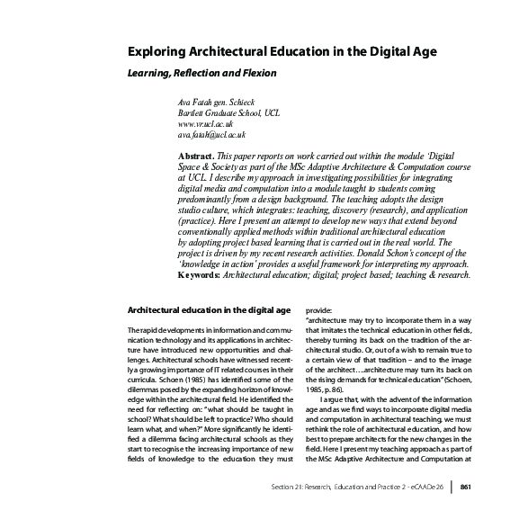 (PDF) Exploring Architectural Education in the Digital Age