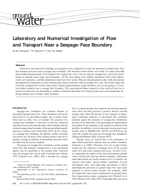 (PDF) Laboratory and Numerical Investigation of Flow and Transport Near ...