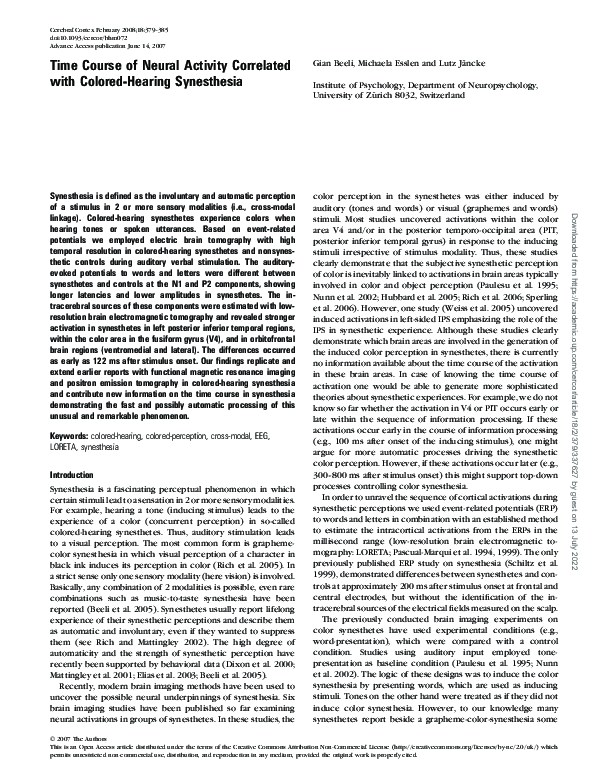 Time Course of Neural Activity Correlated with Colored-Hearing Synesthesia