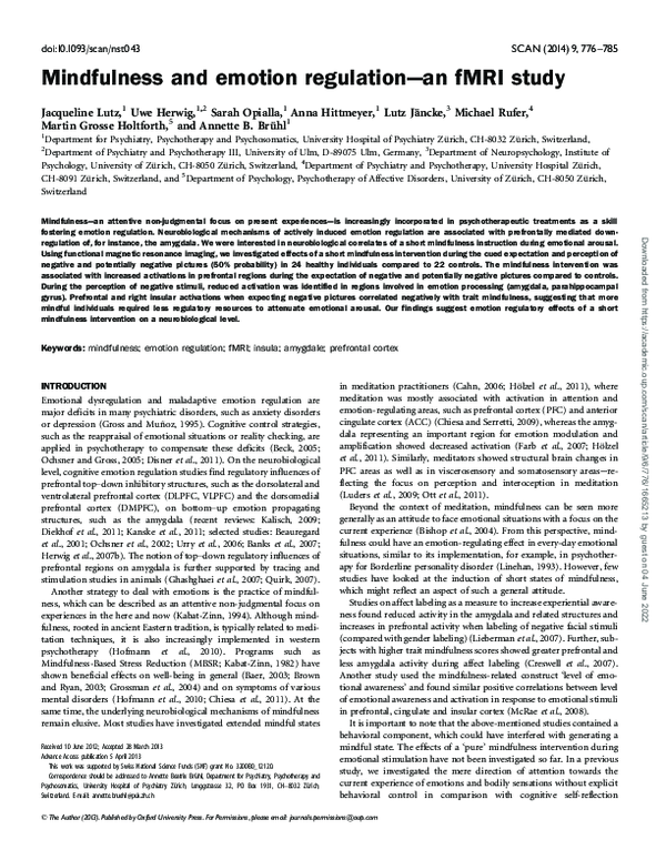 (PDF) Mindfulness and emotion regulation—an fMRI study