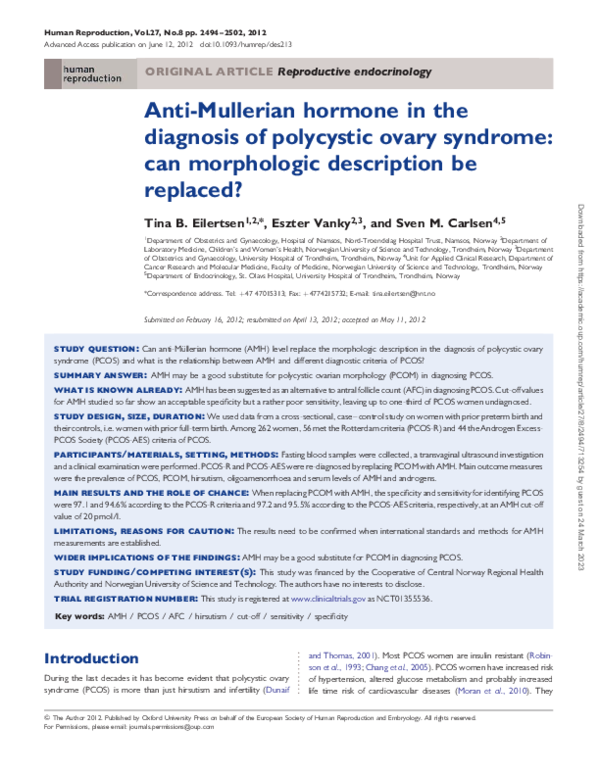 (PDF) Anti-Mullerian hormone in the diagnosis of polycystic ovary ...