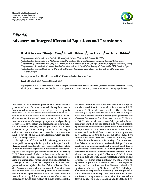 (PDF) Advances on Integrodifferential Equations and Transforms
