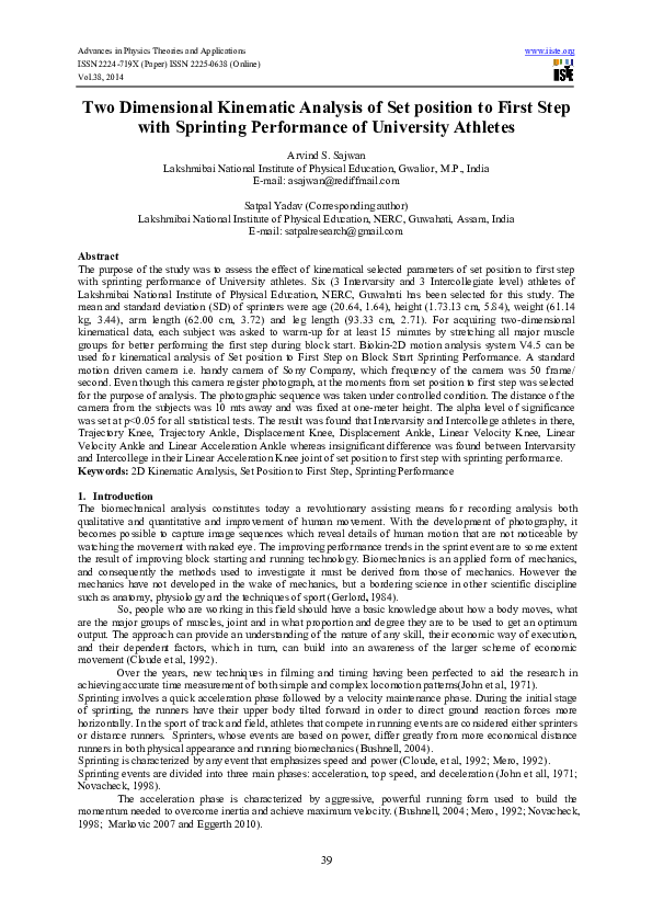 (PDF) Two Dimensional Kinematic Analysis of Set position to First Step ...