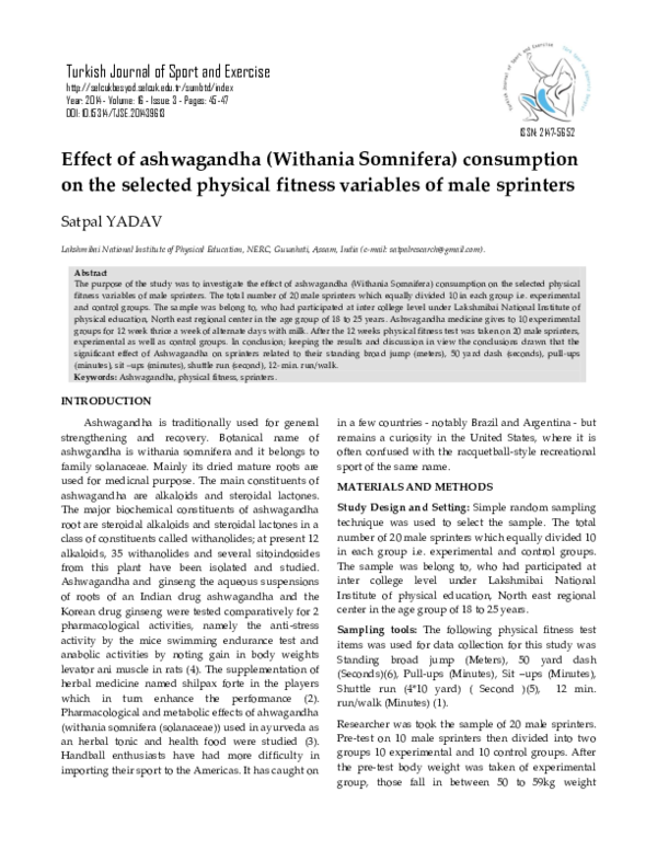 (PDF) Effect of ashwagandha (Withania Somnifera) consumption on the ...