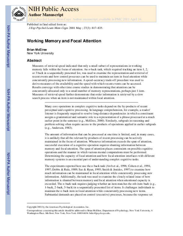 (PDF) Working memory and focal attention