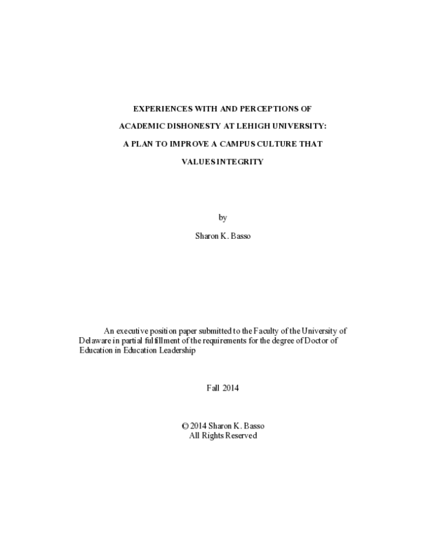 (PDF) Experiences with and perceptions of academic dishonesty at Lehigh ...