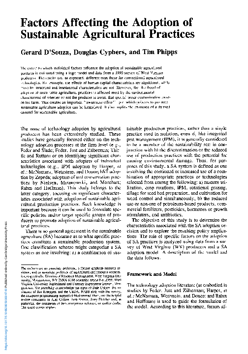 (PDF) Factors Affecting the Adoption of Sustainable Agricultural Practices
