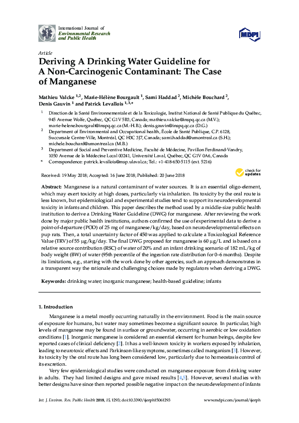 (PDF) Deriving A Drinking Water Guideline for A NonCarcinogenic