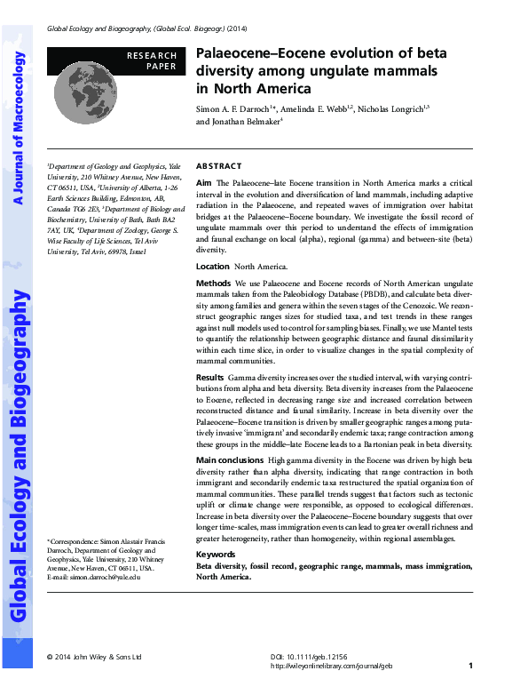 (PDF) Palaeocene-Eocene evolution of beta diversity among ungulate ...